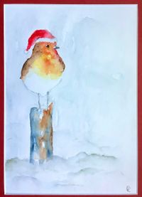 snowrobin aquarel , 30x40 cm